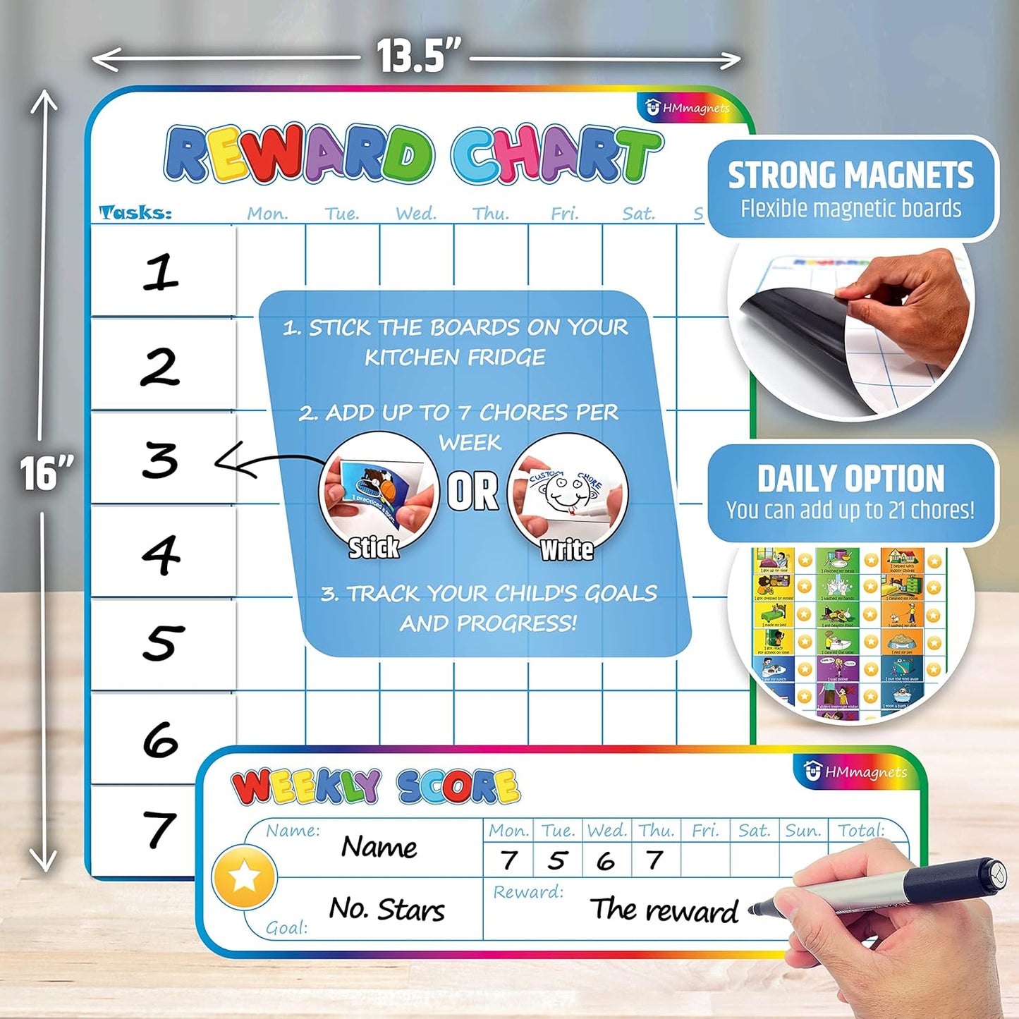 Large Magnetic Responsibility Chart for Kids with Custom Chore Stickers